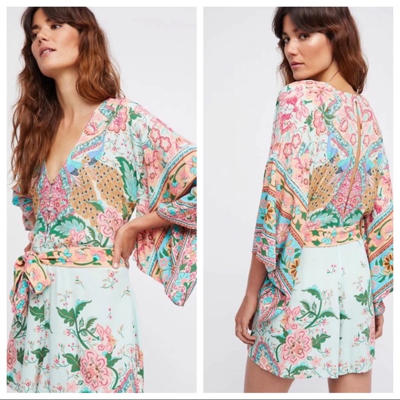 Jardin Des Plantes Peacock Romper In Turquoise - Picture 2 of 8